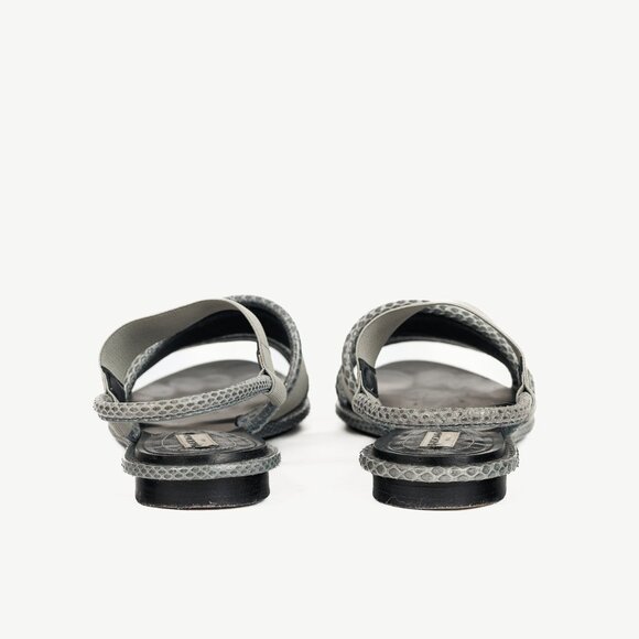 Balenciaga Grey Elastic Snakeskin-Embossed-Trim Slingback Sandals - Picture 3 of 10